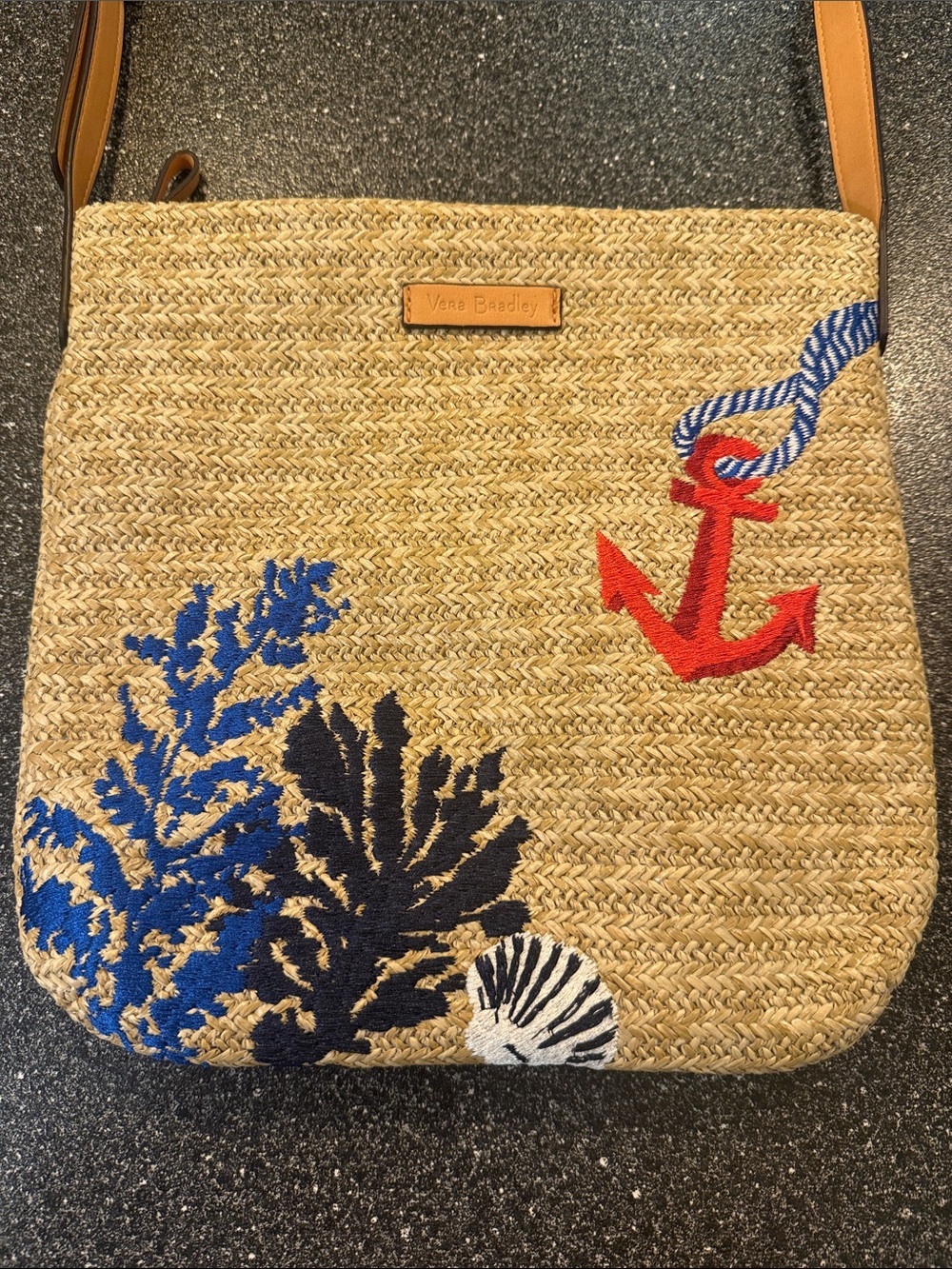 Vera Bradley Straw Crossbody with Red Anchor & Blue Coral Embroidery - beach - Picture 3 of 7